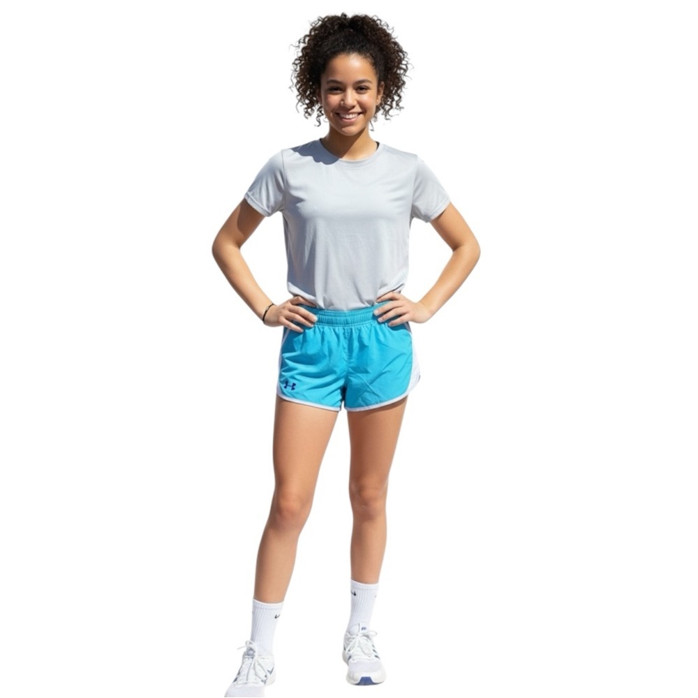 NWT Under Armour Girl’s Size Youth XL Turquoise Blue Drawstring Shorts